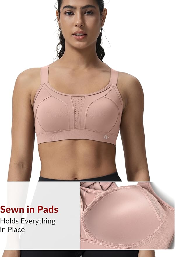 Yvette Sports Bra High Impact Adjustable Criss Cross Back, Full Support for Large Bust No Bounce