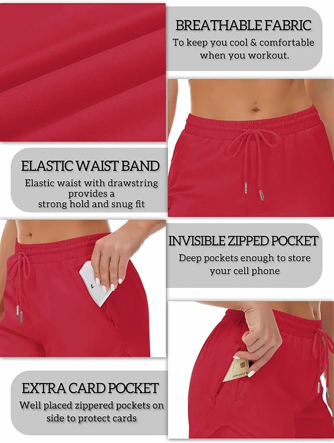 Mancreda Women's Running Shorts with Liner 3 Zipper Pockets Elastic Workout Athletic Gym Yoga Shorts