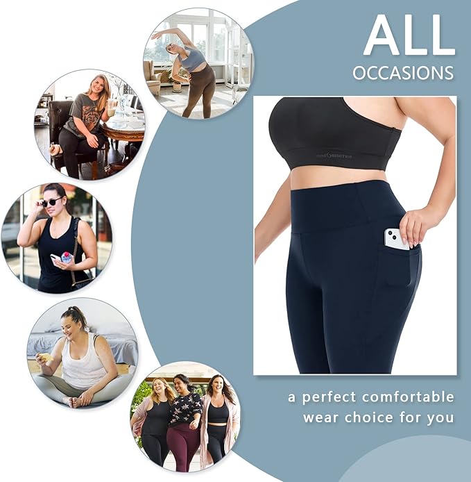 Plus Size Leggings for Women with Pockets-Stretchy XL-5XL Yoga Pants Tummy Control High Waist Workout Leggings