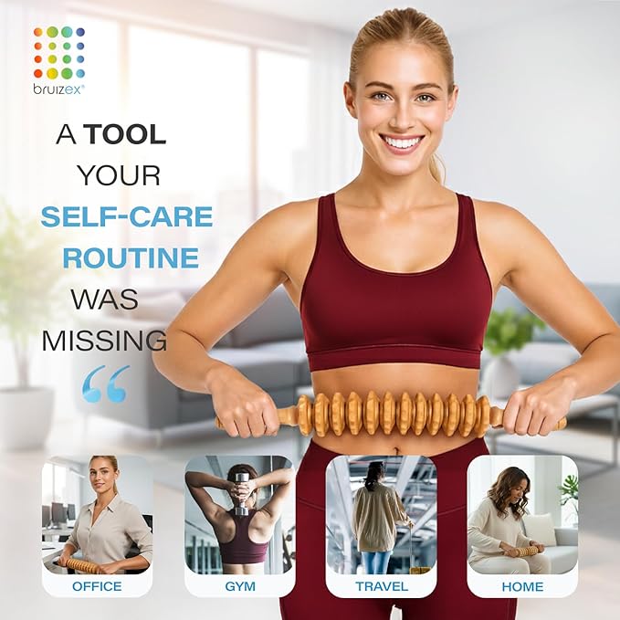 Bruizex Wood Therapy Massage Tool, Lymphatic Drainage Massage Roller Stick - Leg, Back & Thigh Muscle Roller for Post Liposuction & Fibrosis Treatment, 360 Lipo, Tummy Tuck & BBL, Lipo Foam