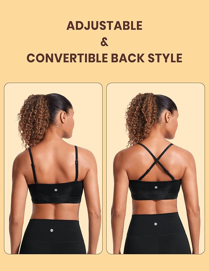 CRZ YOGA Butterluxe Womens Adjustable Spaghetti Thin Strap Sports Bra - Padded Wireless Square Neck Workout Yoga Clothes