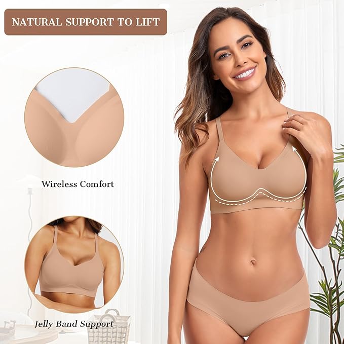 OEAK Womens Wireless Jelly Bras Comfortable Push Up Bra No Underwire Gel Bra Full Support Lift Everyday Seamless Tshirt Bras