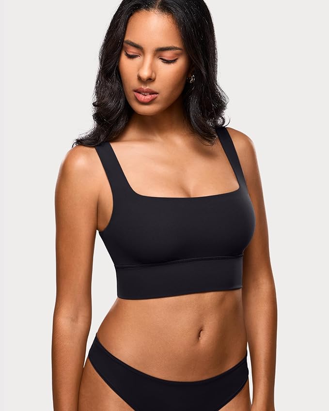 INLYRIC Women's Inbarely Outwear Longline Square Neck Bralette Supportive Unlined No Underwire Yoga Sports Bra