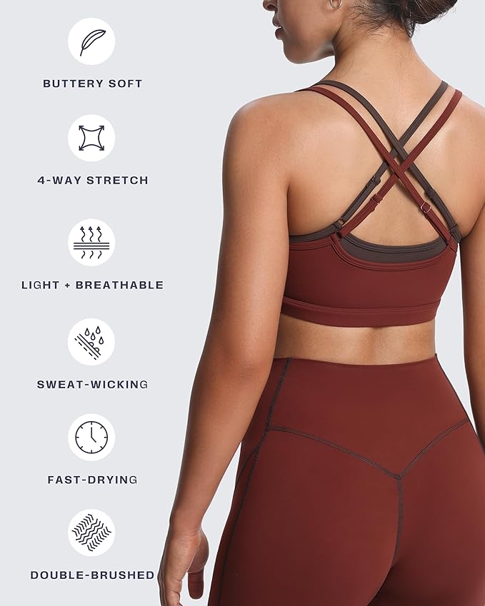 Aoxjox Women's Workout Sports Bras Takes Two Bra High Impact Training Fitness Running Yoga Crop Tank