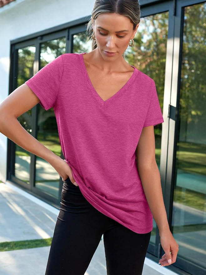 AUTOMET T-Shirts Short Sleeve V Neck Tees Tops for Women Fashion Trendy Lightweight Soft Casual Summer Outfits Clothes 2026