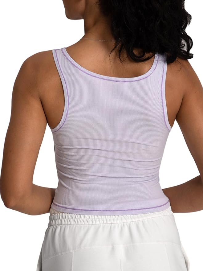Danysu Women Rib Tank Top Padded Workout Top Square Neck Crop Tank Fitted Basic Cami Tops