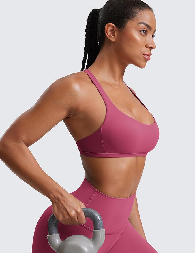 CRZ YOGA Womens Naked Feeling Criss Cross Sports Bra - Strappy Back Padded Medium Support Wireless Gym Cami Workout Yoga