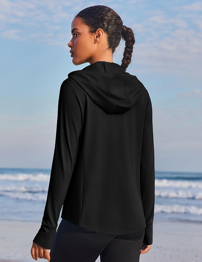 PINSPARK Women's UPF 50+ Sun Protection Hoodie Jacket Lightweight Full Zip Athletic Jacket Long Sleeve Shirt with Pockets