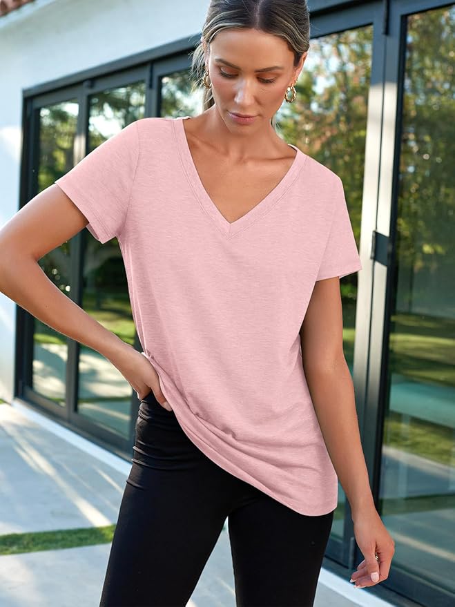 AUTOMET T-Shirts Short Sleeve V Neck Tees Tops for Women Fashion Trendy Lightweight Soft Casual Summer Outfits Clothes 2026