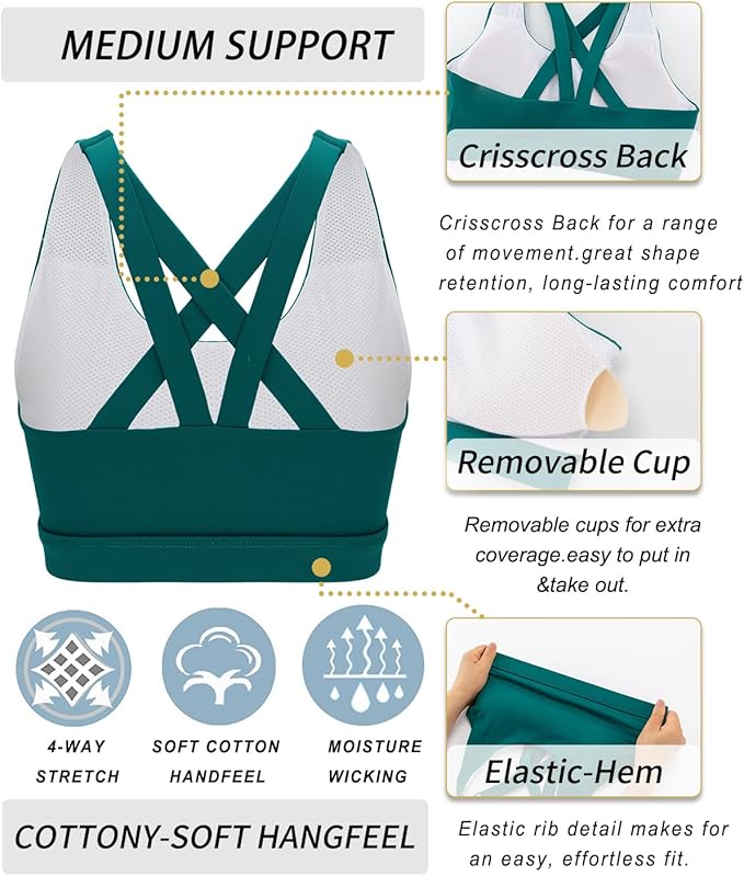 RUNNING GIRL Sports Bras for Women,Padded Strappy Sports Bras Criss-Cross Back Medium Support Sports Bras with Removable Cups