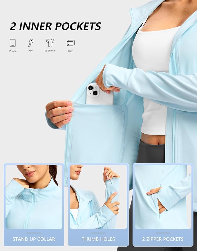 G Gradual Women's Lightweight Athletic Jacket Sun Protection UPF 50+ Zip Up 4 Pockets Long Sleeve Shirts Workout Running