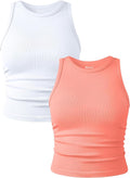OQQ Women's 2 Piece Tank Tops Crew Neck Sleeveless Basic Stretch Casusal Yoga Crop Camis