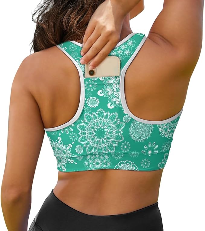4 Piece Gym Sets Women Racerback Sports Bra with Back Pocket, Matching Flare Yoga Pants And Sweatband