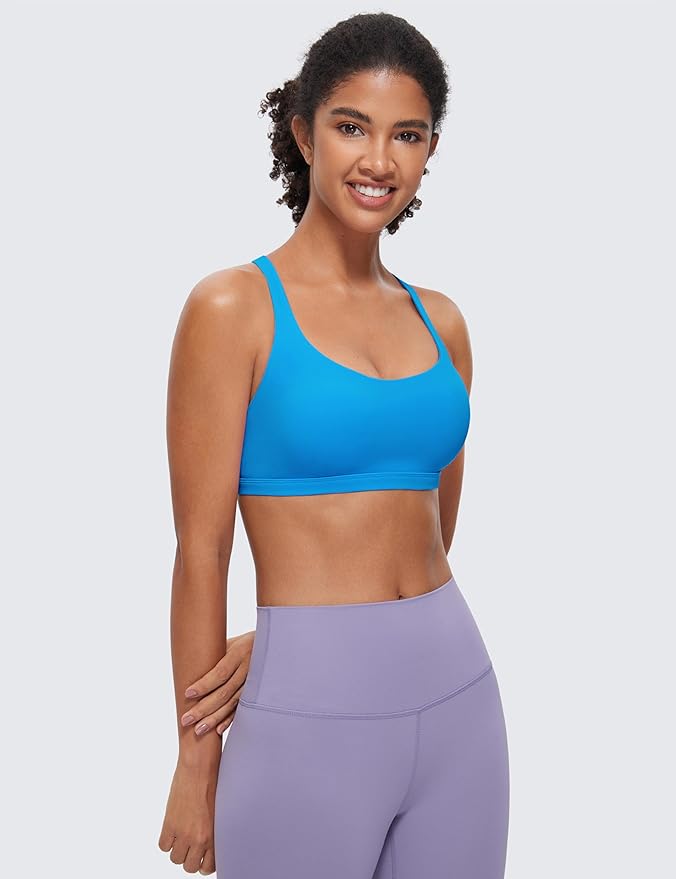 CRZ YOGA Naked Feeling Strappy Sports Bras for Women - Criss Cross Back Wireless Padded Cami Yoga Workout Top