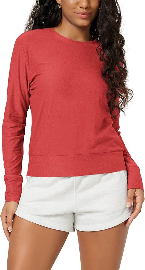 ODODOS Women's Long Sleeve Crewneck Tee - Ultra-Soft odSTRATUM Tech Performance T-Shirts UPF 50+ Daily Pullover Tops