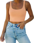 REORIA Women’s Sexy Square Neck Double Lined Seamless Sleeveless Cropped Tank Yoga Crop Basic Tops