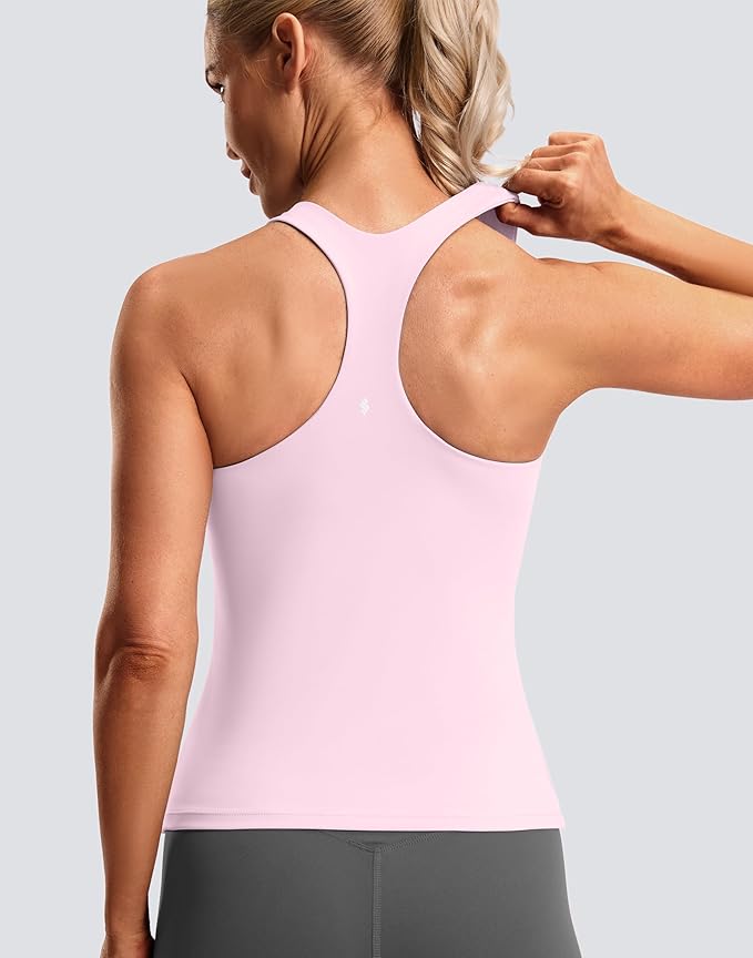 Soothfeel Womens Workout Tank Tops with Built in Bra Racerback Athletic Yoga Top High Neck Sports Gym Sleeveless Shirts