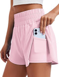 PINSPARK Women's 2 in 1 Running Shorts High-Split Athletic Short High Waisted 3" Liner Workout Gym Short with Pockets