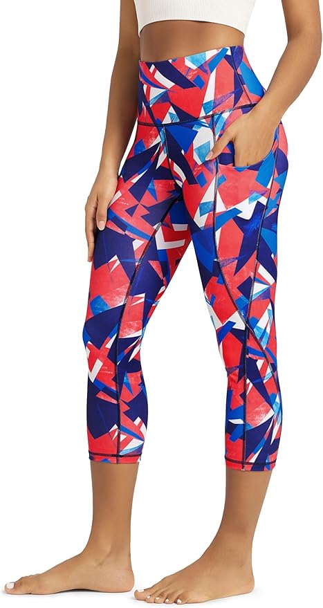ODODOS Women's High Waisted Yoga Capris with Pockets, Tummy Control Non See Through Workout Athletic Running Capri Leggings