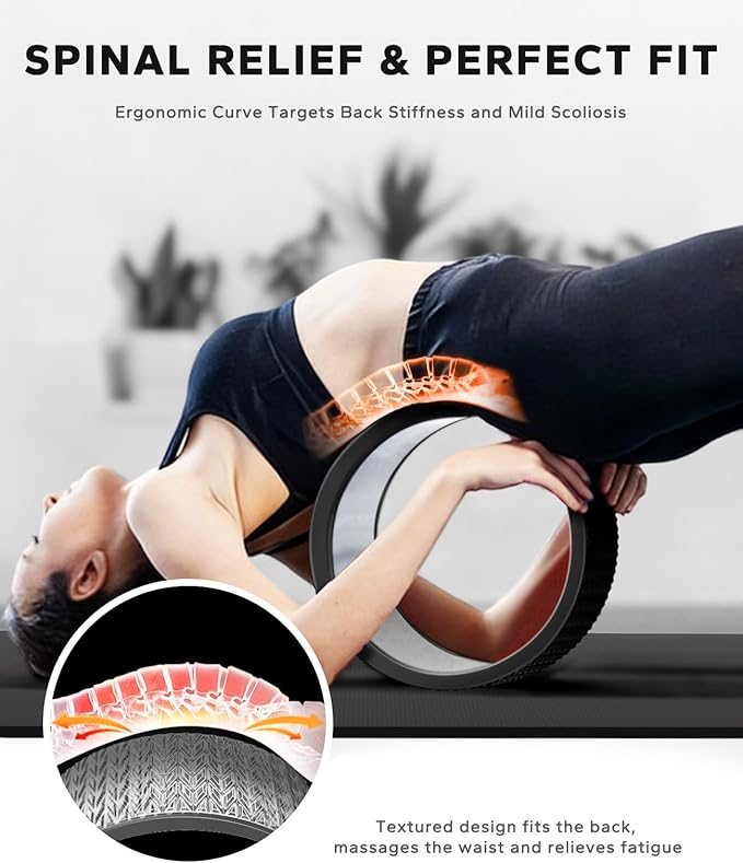 HAPBEAR Back Roller - Yoga Wheel Set with 26'' Anti-Burst Exercise Ball – 12'' PP Inner Core Spine Alignment Tool for Back Pain Relief,Core Strength & Full-Body Workout, Back Roller Wheel for Home Gym & Therapy, Pump Included