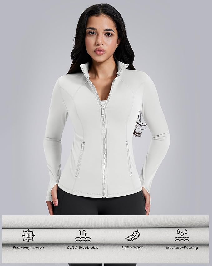 AVGO Womens Workout Jackets Lightweight Athletic Zip Up Jacket Slim Fit Running Gym Top with Pockets & Thumb Holes