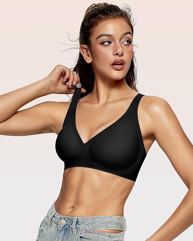 OEAK Womens Deep V Bras Wireless Comfortable Bra Supportive No Underwire Bras Tshirt Push Up Bralettes Plunge Seamless Bra