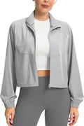 Soothfeel Women's Athletic workout Jacket Lightweight UPF 50+ Long Sleeve Sun Protection Shirts Zip Up Cropped Hiking Tops