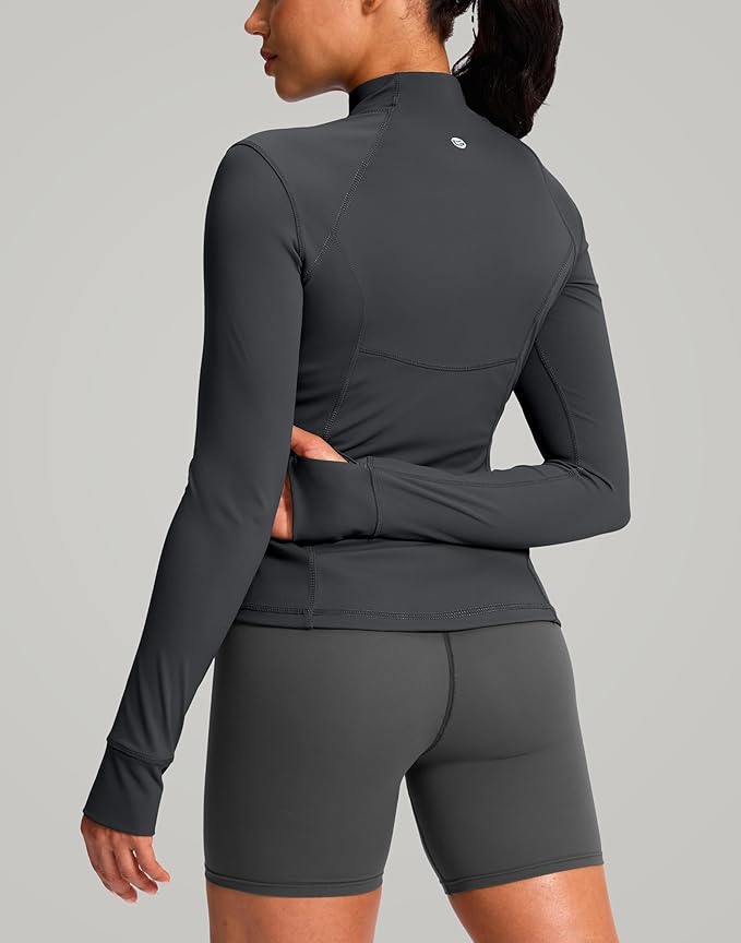 G Gradual Women's Workout Jackets Extended Waist Length Slim Full Zip 4 Pockets Athletic Jacket Spring Running Yoga Clothes