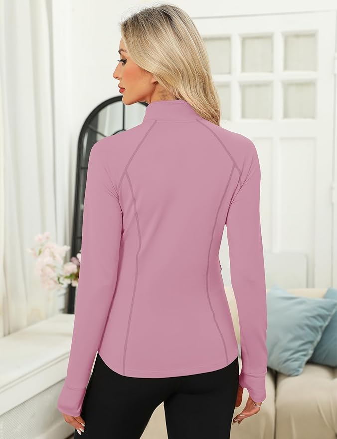 LOMON Women's Long Sleeve Athletic Tops Quarter Zip Workout Shirts Turtle Neck Fall Compression Shirt with Thumb Hole