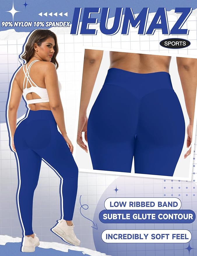 Ieumaz Scrunch Butt Lifting Leggings for Women Gym Seamless Workout Leggings Mid Low Waist Tummy Control Yoga Pants
