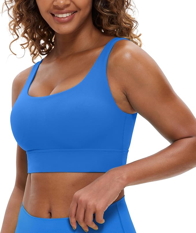 CRZ YOGA Butterluxe U Back Longline Sports Bras for Women - Scoop Neck Padded Yoga Workout Crop Top with Built in Pads
