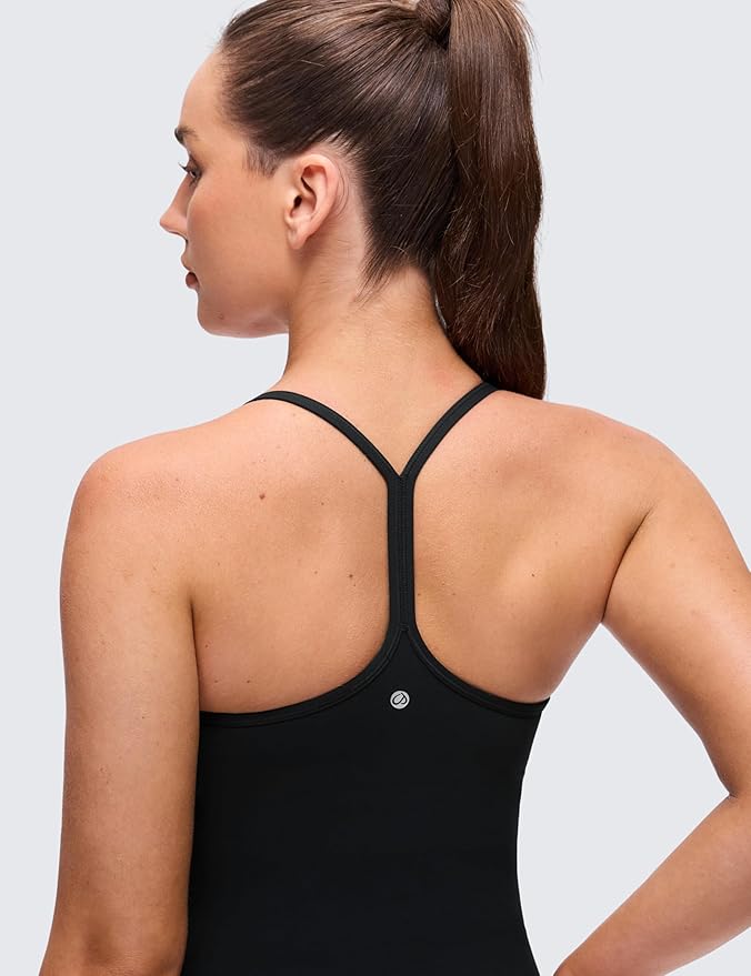 CRZ YOGA Butterluxe Racerback Tank Tops for Women - Scoop Neck Spaghetti Strap Padded Workout Camisole with Built in Bra