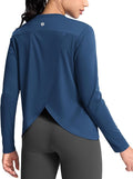 SANTINY Women's Lightweight Long Sleeve Workout Tops Split Back Gym Running Hiking Athletic Shirt Quick Dry UPF 50+ Sun Shirt