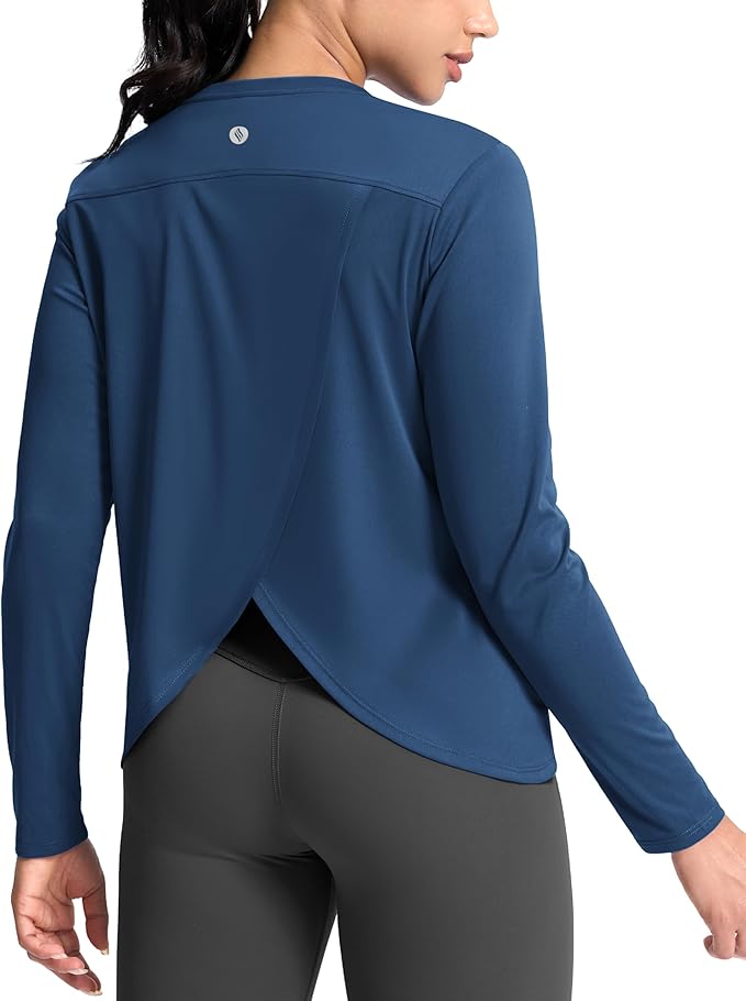 SANTINY Women's Lightweight Long Sleeve Workout Tops Split Back Gym Running Hiking Athletic Shirt Quick Dry UPF 50+ Sun Shirt