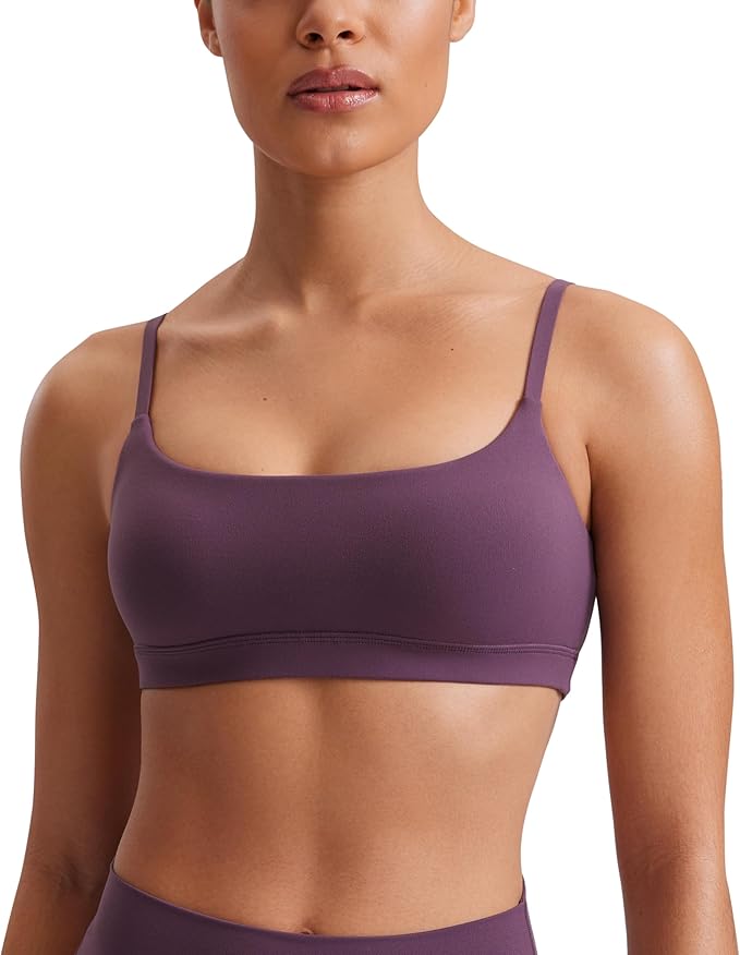 CRZ YOGA Butterluxe Adjustable Spaghetti Strap Sports Bras for Women - Scoop Neck Wireless Padded Yoga Workout Crop Top