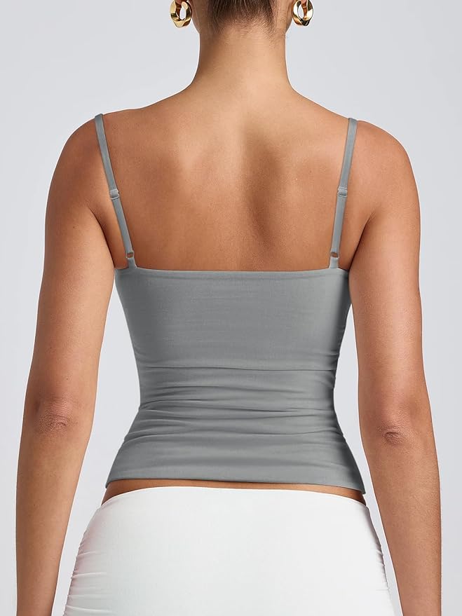 PINKMSTYLE Women's Basic Double Lined Scoop Neck Tank Tops Adjustable Cami Tank Summer Sleeveless Tops