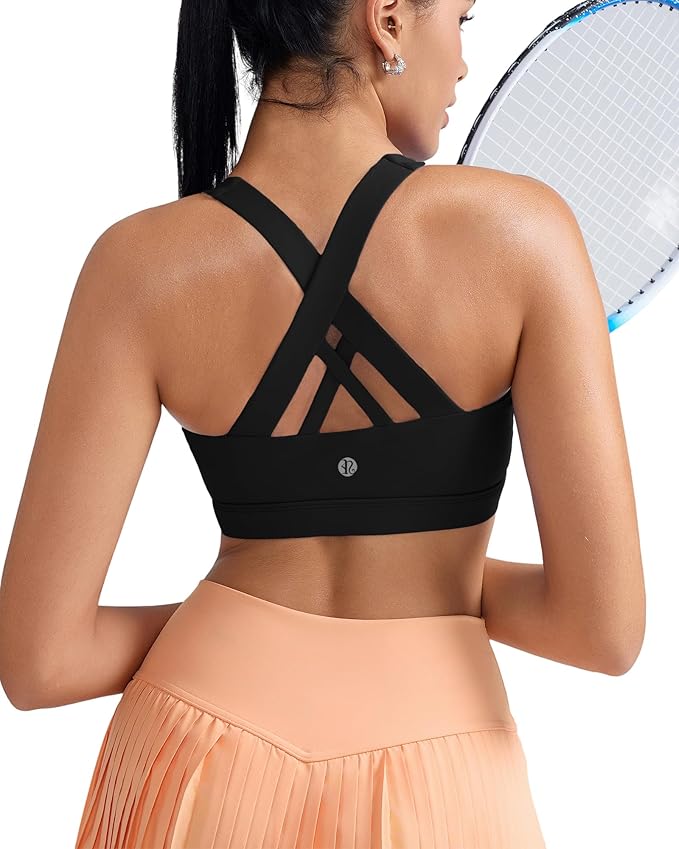 RUNNING GIRL Sports Bras for Women,Padded Strappy Sports Bras Criss-Cross Back Medium Support Sports Bras with Removable Cups
