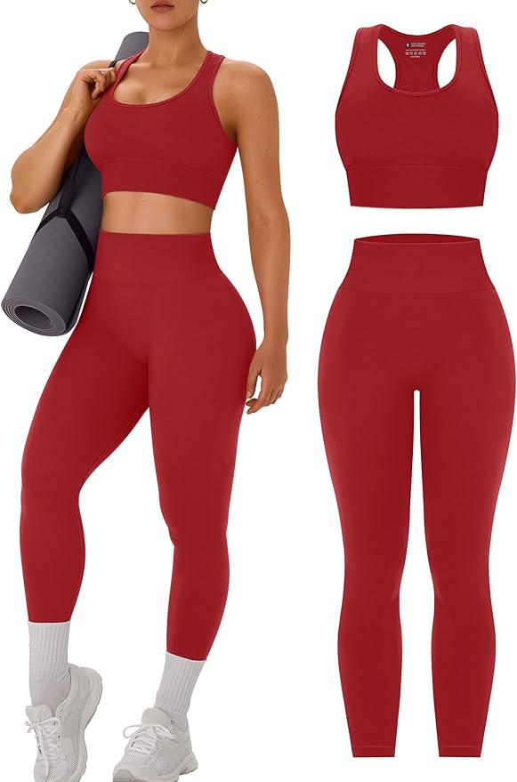 OLCHEE Womens Workout Sets 2 Piece - Acid Wash Seamless Yoga Outfits High Waist Leggings Padded Racerback Sports Bra Gym Set