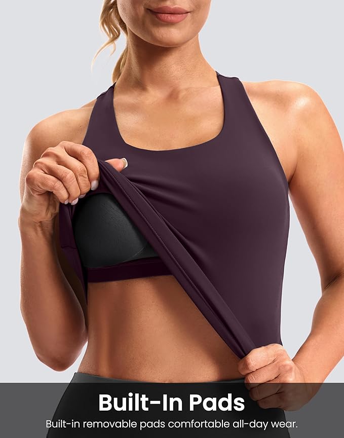 Soothfeel Womens Workout Tank Tops with Built in Bra Racerback Athletic Yoga Top High Neck Sports Gym Sleeveless Shirts