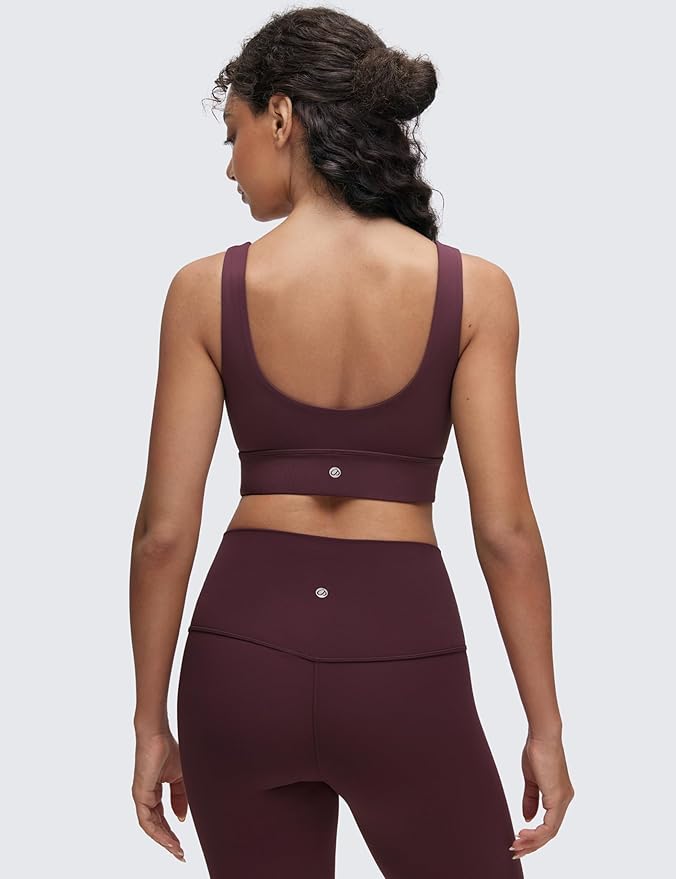 CRZ YOGA Butterluxe U Back Longline Sports Bras for Women - Scoop Neck Padded Yoga Workout Crop Top with Built in Pads