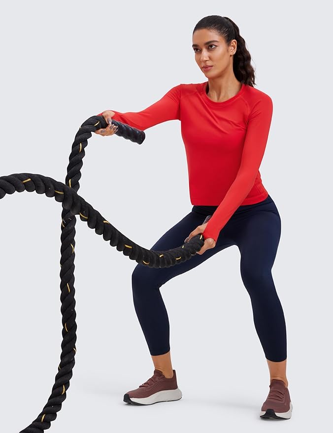 CRZ YOGA Seamless Long Sleeve Shirts for Women Waist Length - Workout Athletic Running Gym Yoga Tops Crewneck Breathable