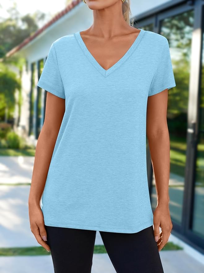 AUTOMET T-Shirts Short Sleeve V Neck Tees Tops for Women Fashion Trendy Lightweight Soft Casual Summer Outfits Clothes 2026