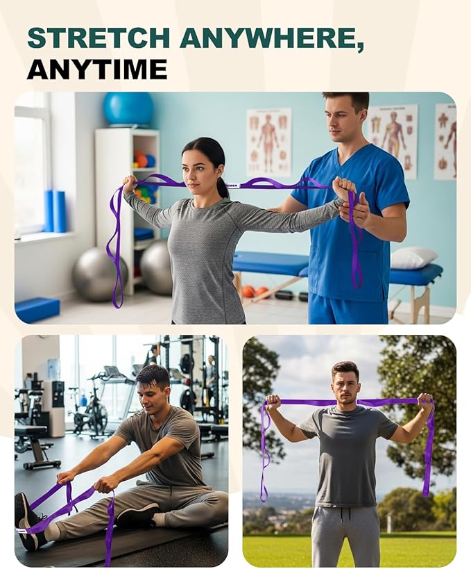 Trideer Stretching Strap for Physical Therapy & Home Rehab, Non-Elastic Yoga Strap for Stretching with Loops for Hamstring, Calf & Back Stretcher Mobility, Hip & Pilates
