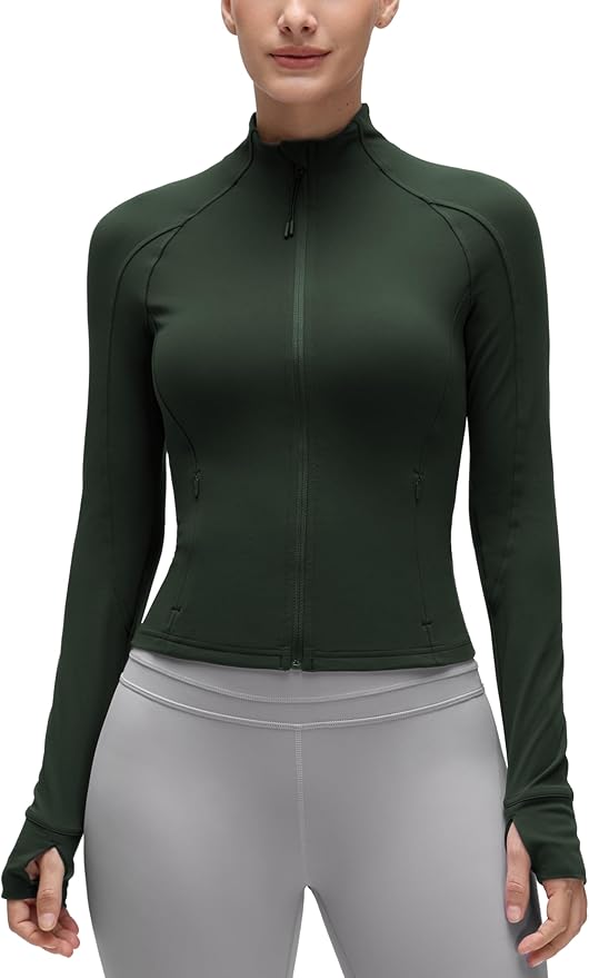 CRZ YOGA Butterluxe Waist Length Jackets for Women - Full Zip Athletic Track Tops with Thumb Holes Pockets