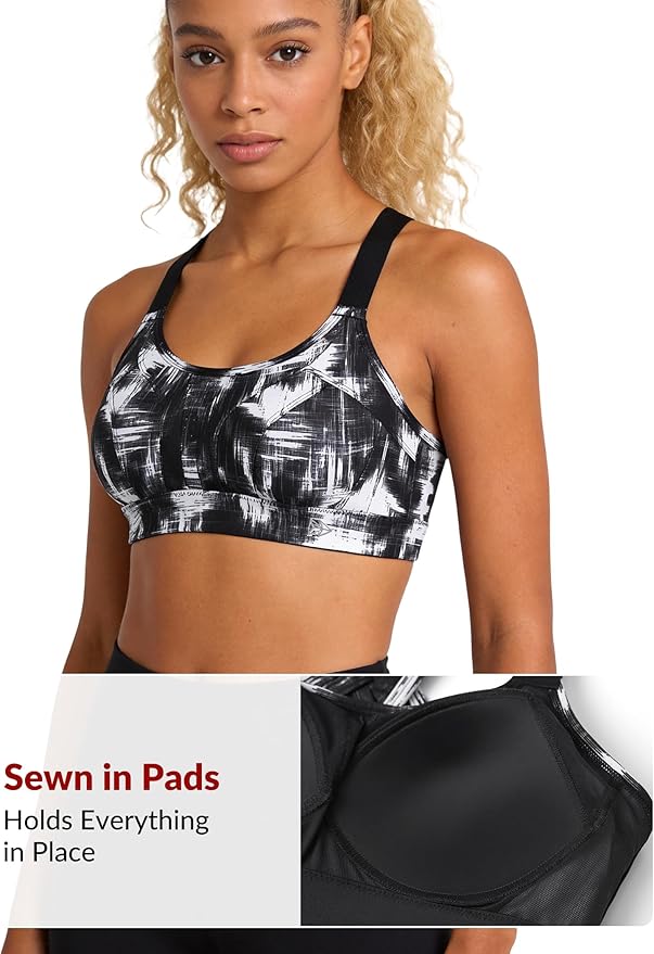Yvette Sports Bra High Impact Adjustable Criss Cross Back, Full Support for Large Bust No Bounce