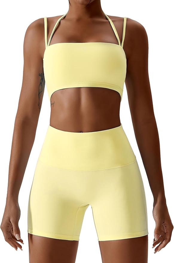 IMEKIS Women's Workout Sets 2 Piece Yoga Outfit High Waisted Biker Shorts Leggings Sports Bra Gym Fitness Clothes Tracksuit