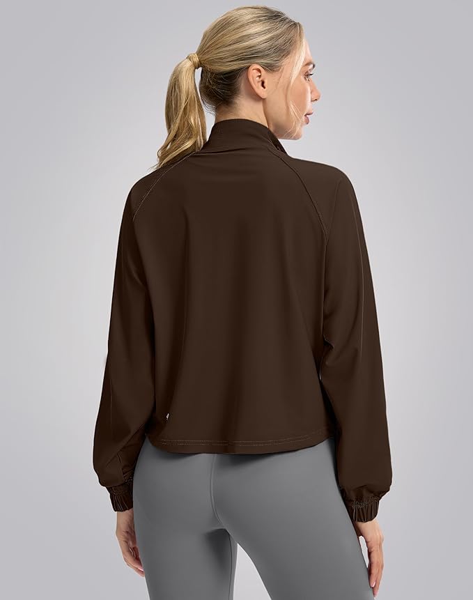 Soothfeel Women's Athletic workout Jacket Lightweight UPF 50+ Long Sleeve Sun Protection Shirts Zip Up Cropped Hiking Tops
