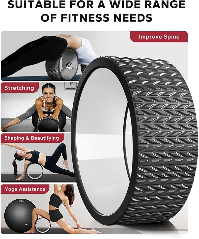 HAPBEAR Back Roller - Yoga Wheel Set with 26'' Anti-Burst Exercise Ball – 12'' PP Inner Core Spine Alignment Tool for Back Pain Relief,Core Strength & Full-Body Workout, Back Roller Wheel for Home Gym & Therapy, Pump Included