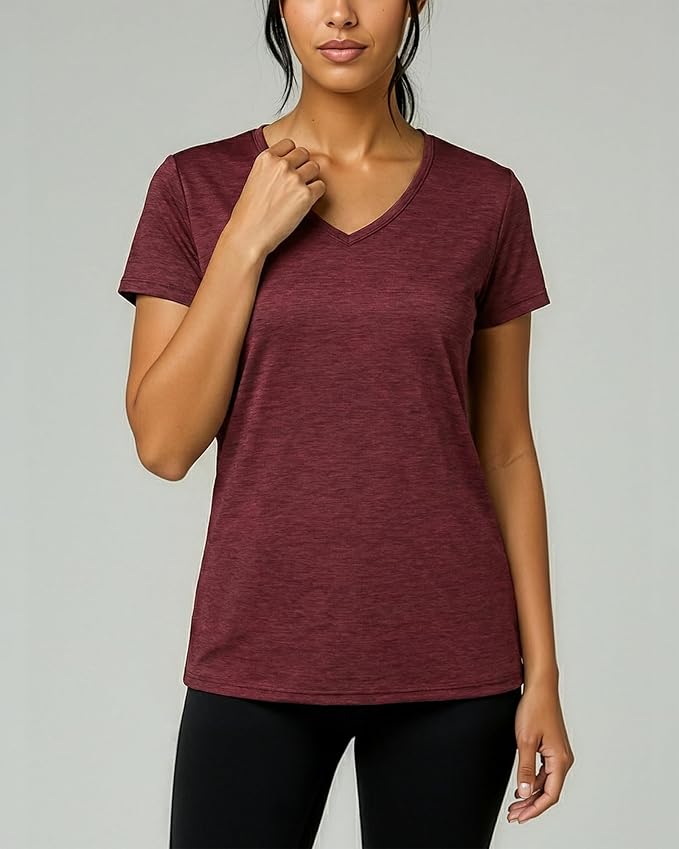 Real Essentials 5 Pack: Women's Dry-Fit Short Sleeve V Neck T Shirt Workout Fitness Yoga Top Tee (Available in Plus Size)