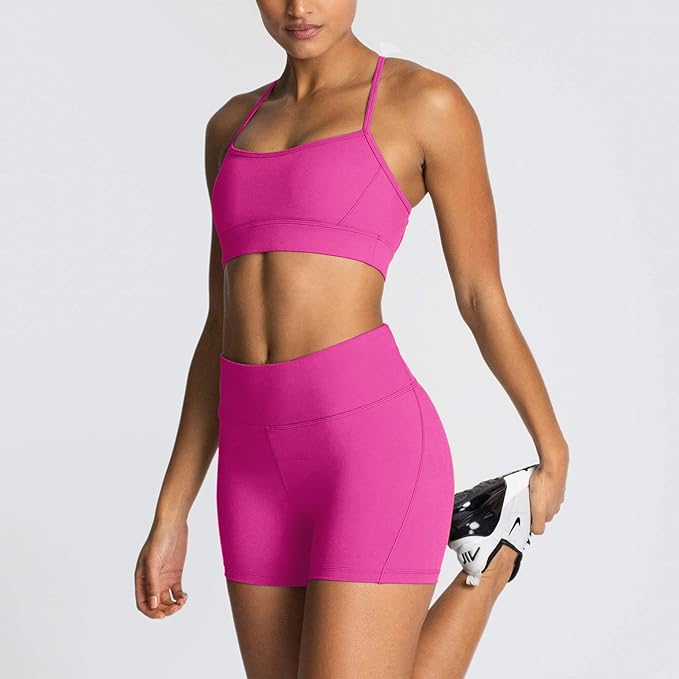 IMEKIS Women's Workout Sets 2 Piece Yoga Outfit High Waisted Biker Shorts Leggings Sports Bra Gym Fitness Clothes Tracksuit